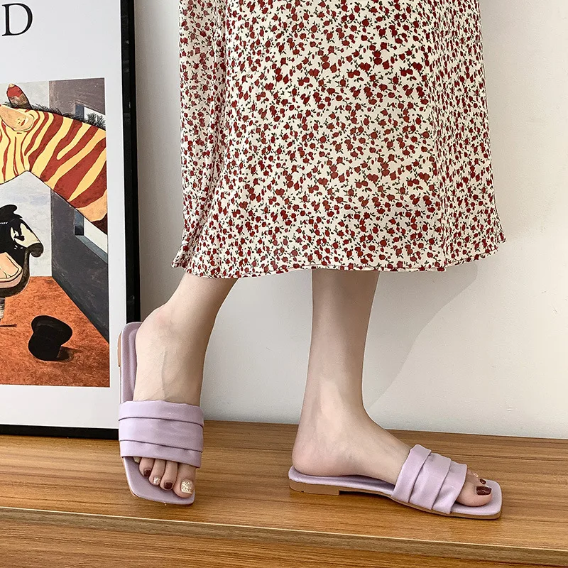 Solid color PU folding flat sandals slippers  W008