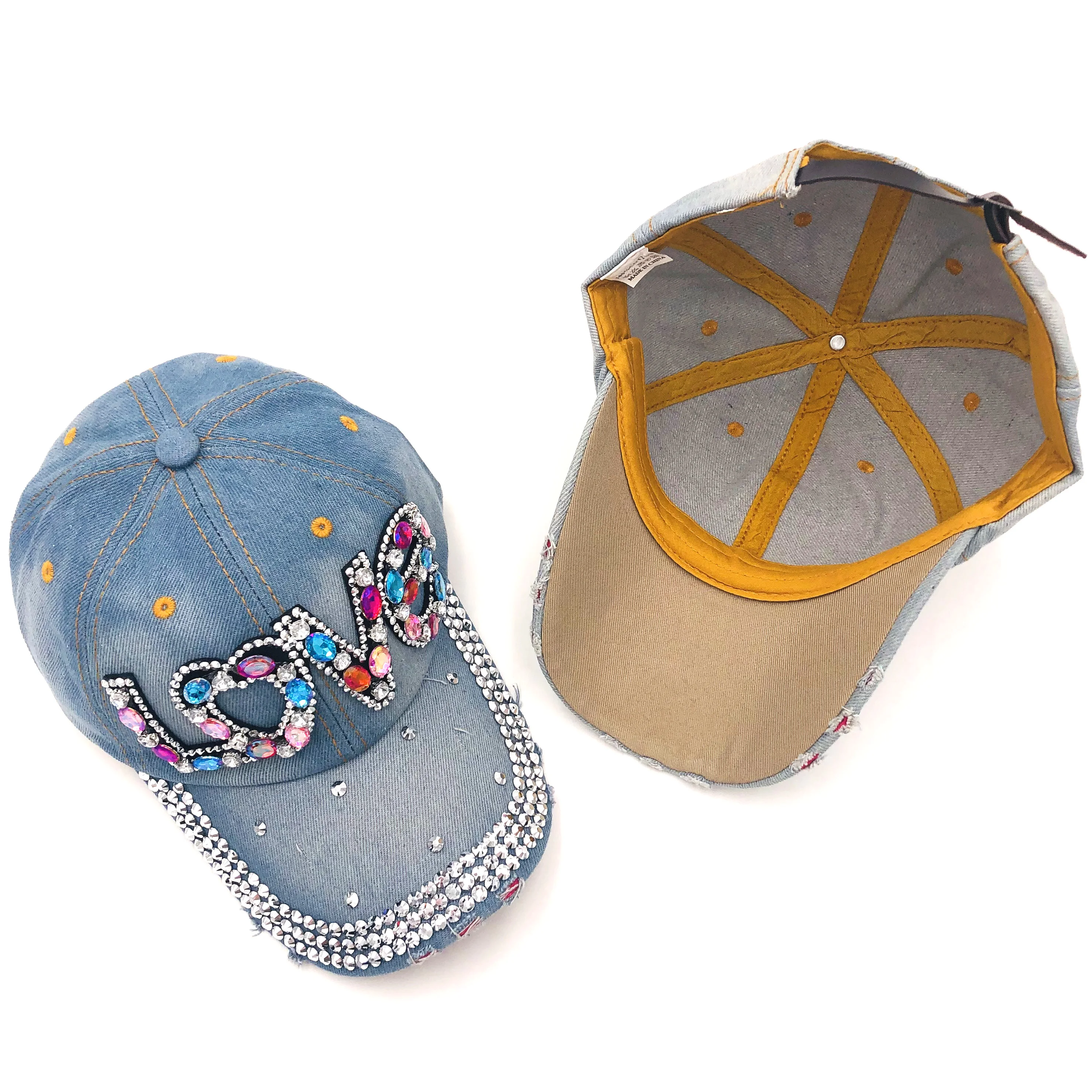 Women's Rhinestone Flower Baseball Cap - Bling Denim Adjustable Sun Hat, Casual Fashion Cap For Everyday Wear