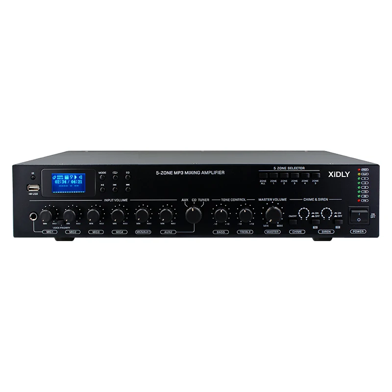 XIDLY 5 Zone Class AB Analog PA System Mixer Amplifier with 70V 100V Speaker Output