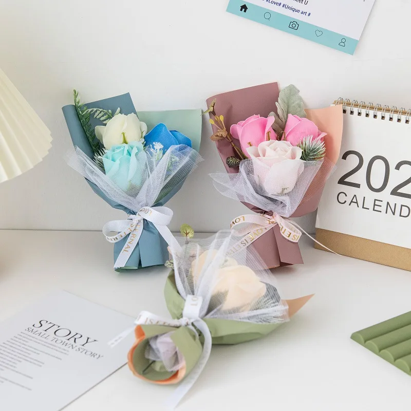 Ychon Artificial Small Bouquet Flower Soap and Dried Champagne with Roses for DIY Gift to Wedding Party Mother's Day Gift