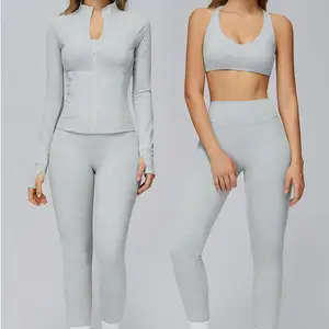 2026 New Yoga Jacket Butt Lift Legging Breathable Front High Support Durable Stitching Bra Ribbed Fitness Running Curvy Pilates
