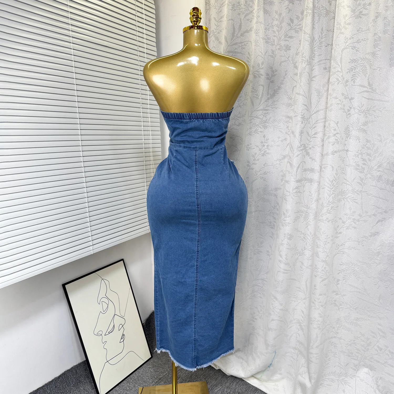 women's overall dress denim Strapless Tube Star Denim Mini Dress - Blue Halo main image 1