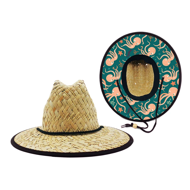Sun Protection Custom Straw Lifeguard Hat Cute Octopus Wide Brim Hat Toddler Stylish Hats