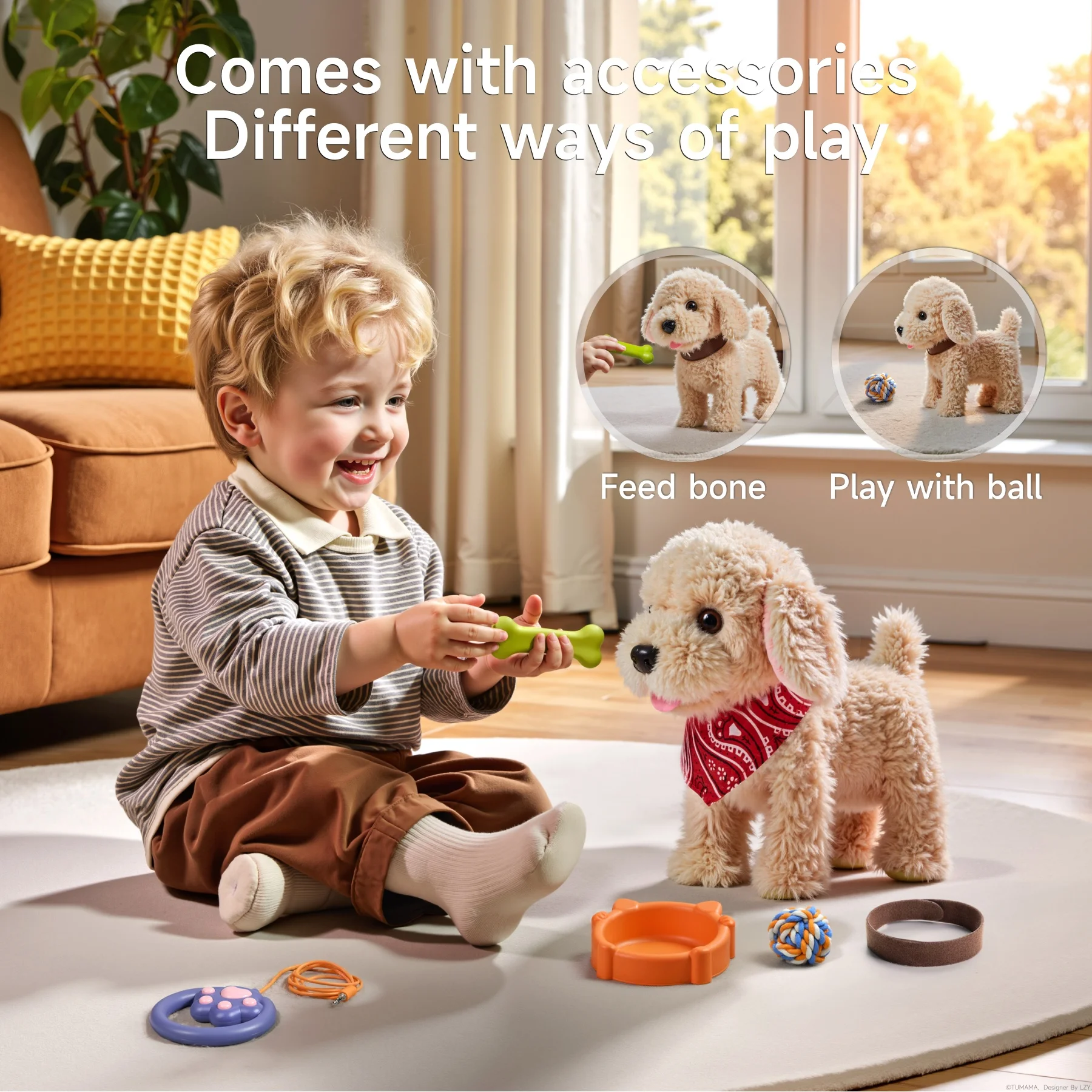 Tumama Kids Plush Golden Retriever Toy Puppy Electronic Interactive Pet Walking Dog With Remote Control Barking Walking Dog