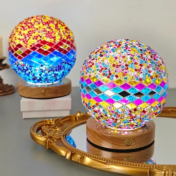 Wholesale New Turkish Table Lamp China Mediterranean Night Light Charging Mosaic Collage Glass for Bedroom Bedside Battery