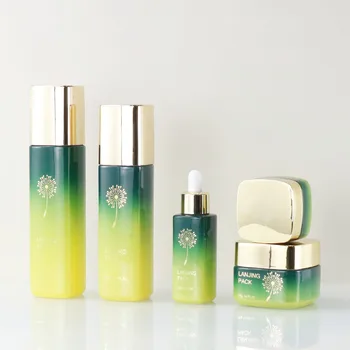 Wholesale custom cosmetic glass pump bottle lotion glass body oil bottle with jar set