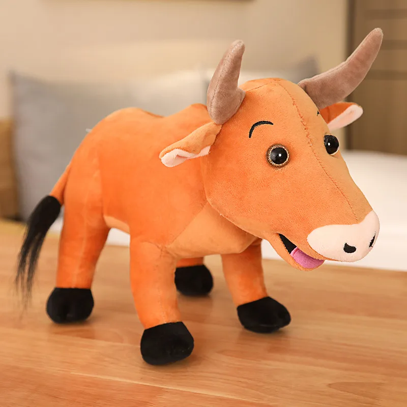 Realistic Simulation Bull Toy Soft Filled Plush Cow Toy for Baby Free Sample PP Cotton Filling Packaged in OPP Bag