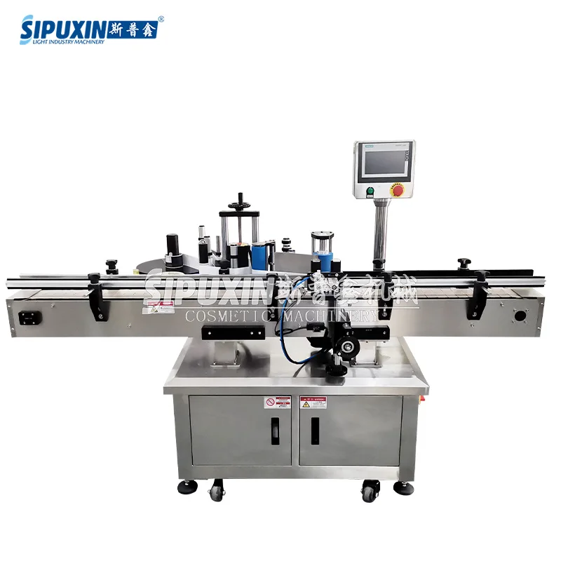 SIPUXIN full automatic honey shampoo bottle labeler liquid water cream plastic glass round bottle labeling machine