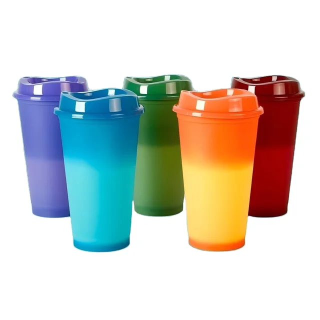 Custom LOGO 16oz Creative PP Single Wall Hot Color Changing Cup Plastic Cups for Milk Tea Coffee Kids Adults Parties Birthday