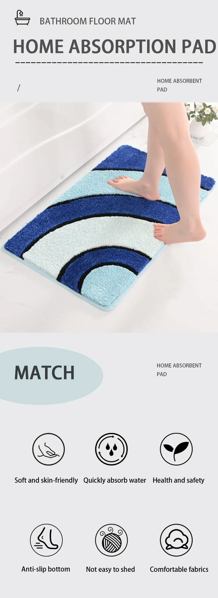 Special Design Soft Shaggy Microfiber Non-slip Bottom Bathroom Mat Thick Microfiber Toilet Bath Mat For Home manufacture