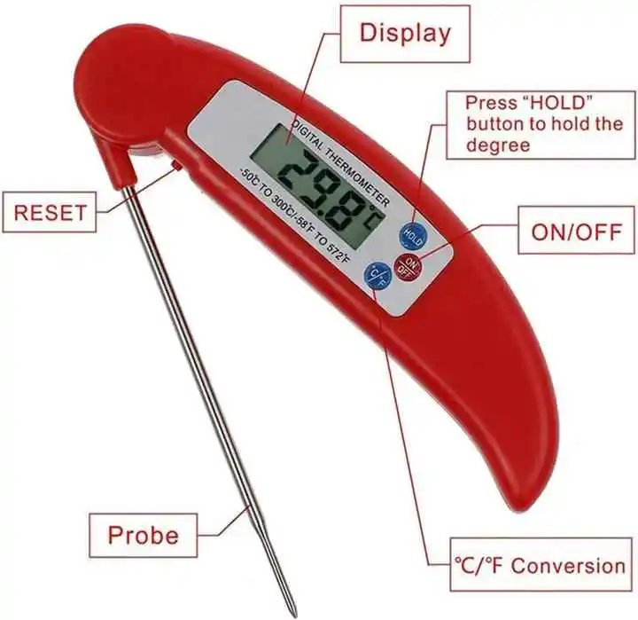 Hot Sale Backlight LCD Display Kitchen Thermometer Manufacturer Digital Meat Household Electronic Thermometers Stainless Steel