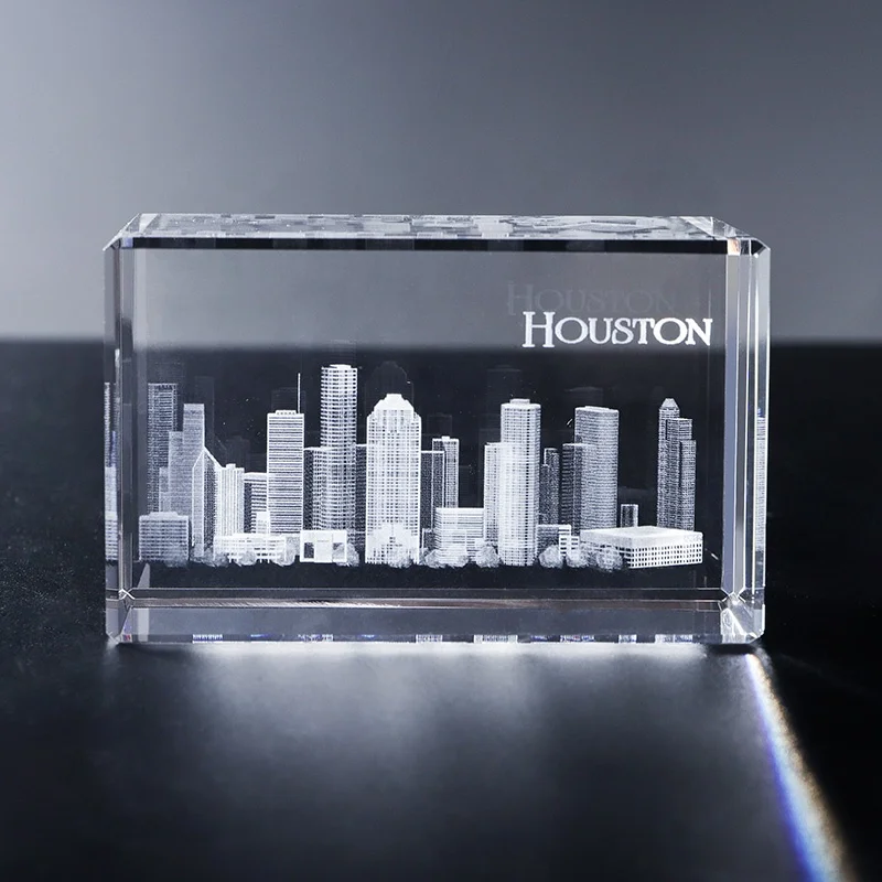 Venta al por mayor de pequeños regalos turísticos de cristal de vidrio grabado con láser en 3D, souvenirs de Estados Unidos, edificios famosos, Estatua de la Libertad tallada