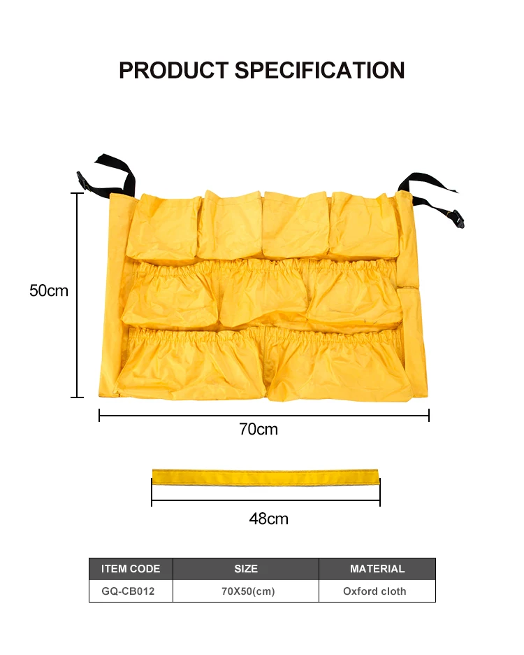 New design multifunctional 12 pockets yellow waste container utility tool  trash can cleaning caddy bag factory