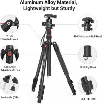 For SmallRig Adjustable Height 16\"-71\" Foldable Aluminum Camera Tripod/Monopod 360°Ball Head 33lb Payload Camera Accessory detail image