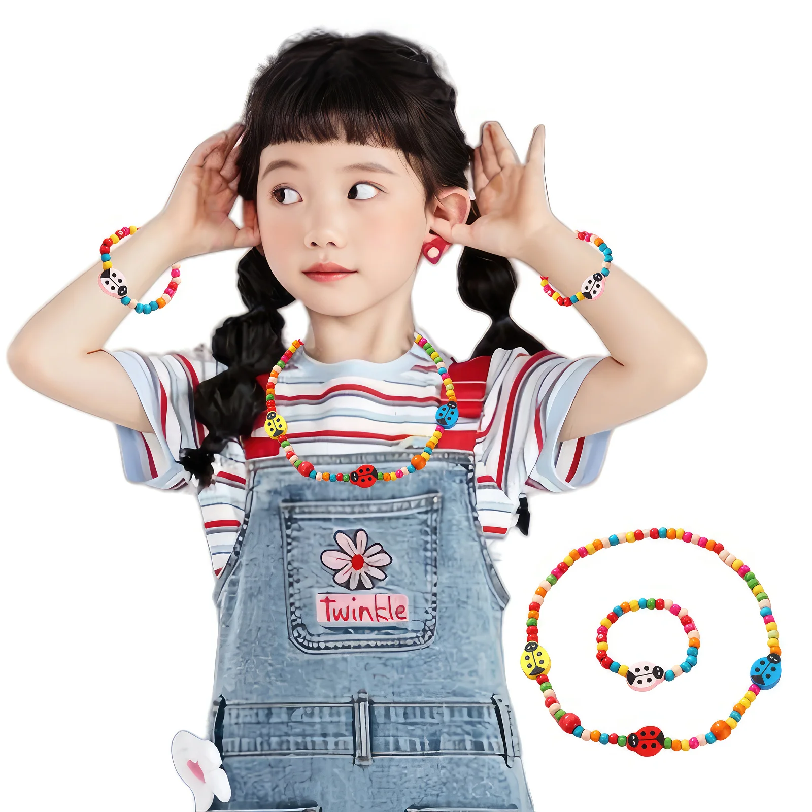 Ladybug Kids Jewelry Set Lovely New Fashion Acrylic Pendant Necklace and Bracelet Set for Girls