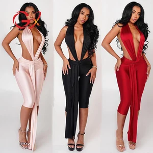GX25401 Fashion 2025 Clothing Boutique Nigh Club Wear Sleeveless Halter Hollow Out One Piece Ladies Sexy Backless Jumpsuit Women