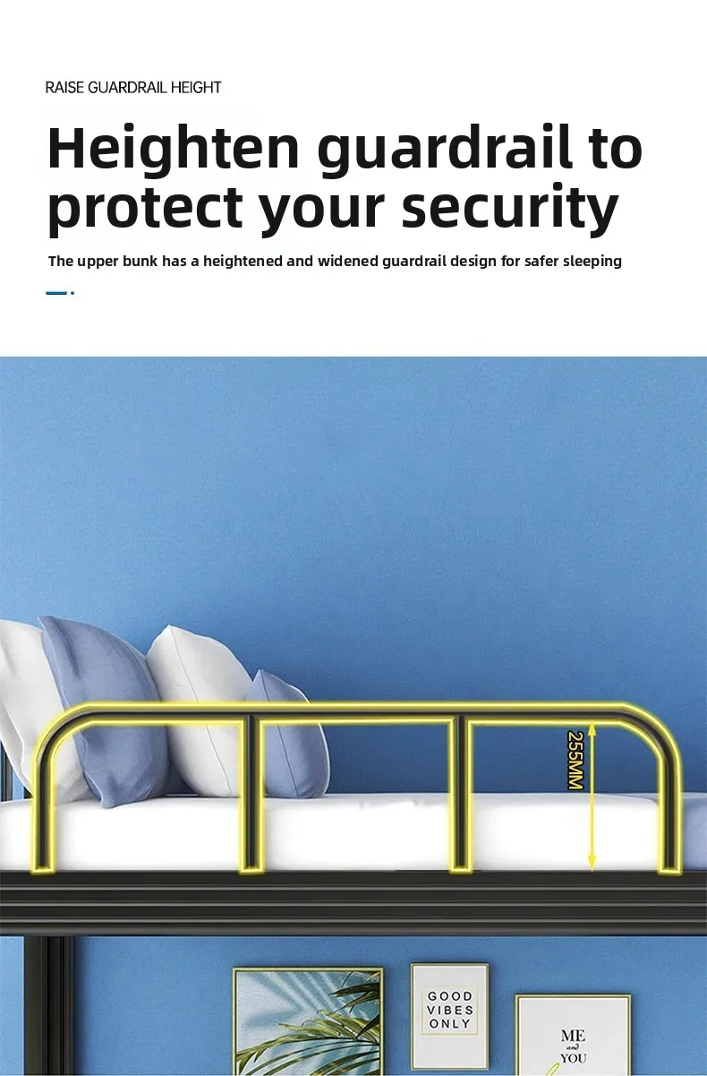 product hot selling luxury dormitory iron bed ladder durable simple double bunk staff modern design style metal frame school furniture-6