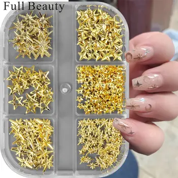 FULL BEAUTY Alloy 3D Cartoon Stars and Moon Nail Art Jewelry 6-box Mixed Box Set