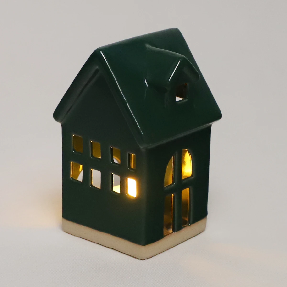 Christmas Snow-covered Green Ceramic House Led Lighted Homely Decoration Perfect Gifts For Xmas Home Indoor