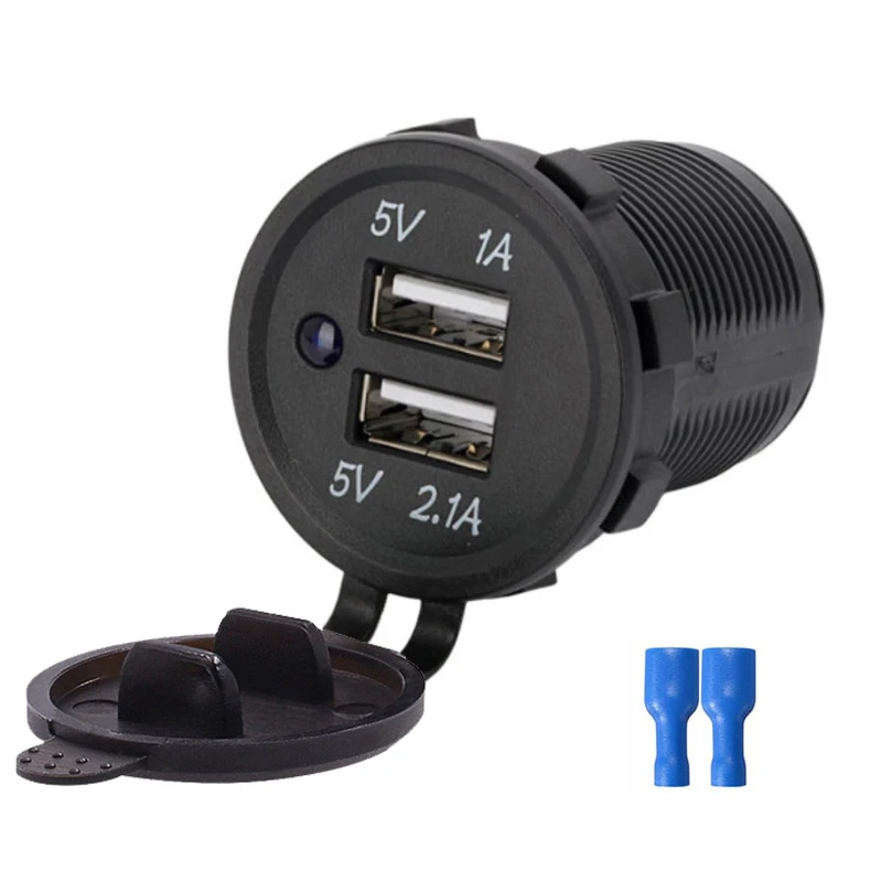 Double Ports Panel Mount 12v Usb Charger Socket With Nut And Usb Cover ...