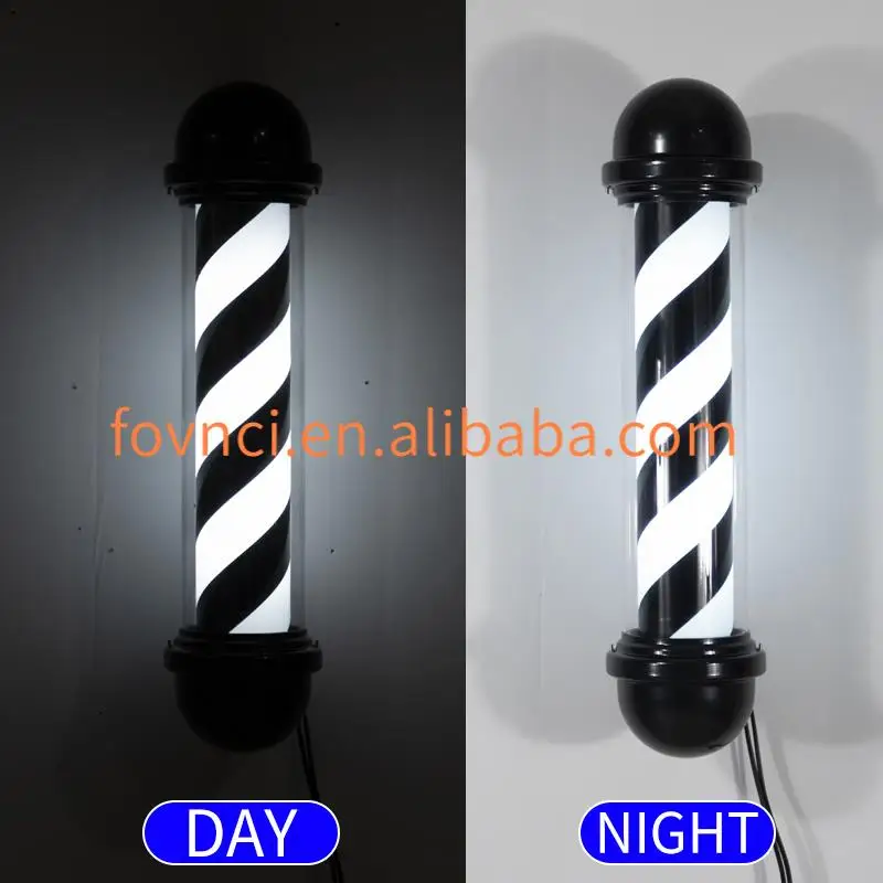 Barber Retro Barbershop Pole Led Light Red White Blue Stripes Outside Illuminating Rotating Hair Salon Barber