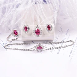 luxury jewelry set silver plated ruby pendant rings for women
