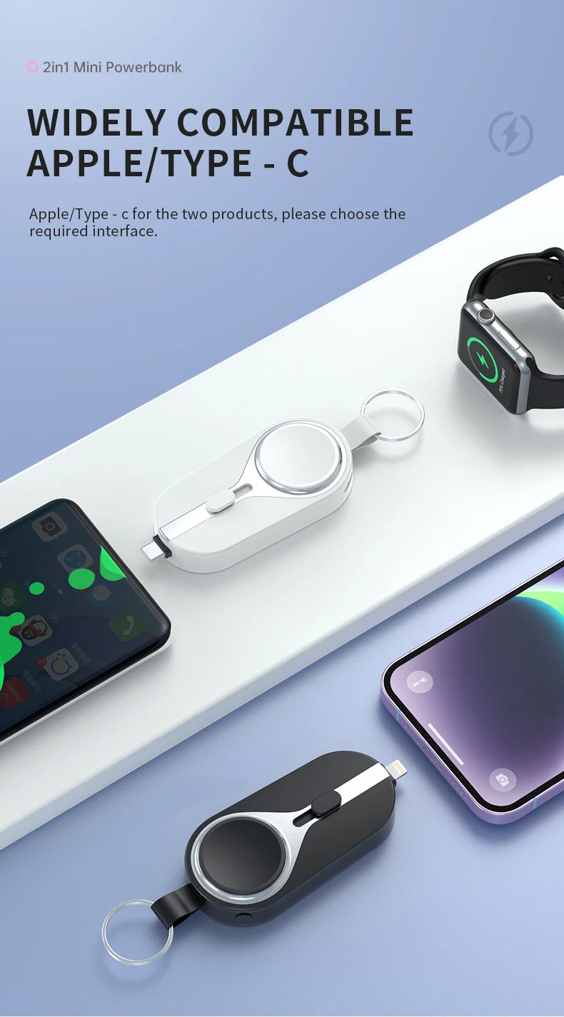 New 2 In 1 2000mah Portable Charger Mini Keychain Emergency Power Bank