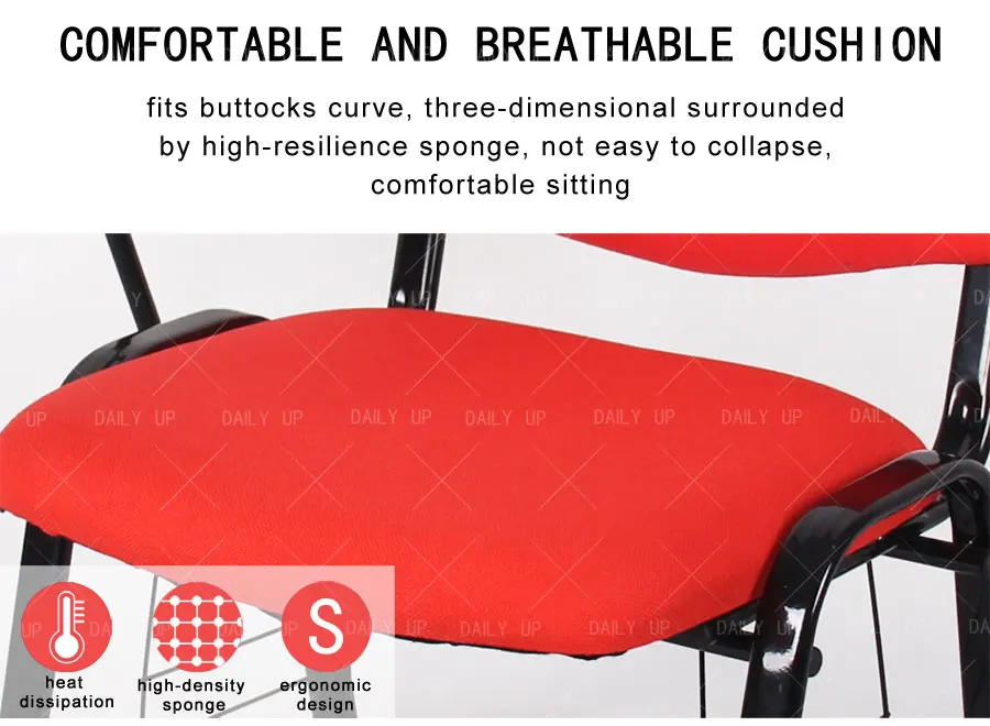 Stackable Padded Training Chair With Tablet Metal Frame Upholstered Student Study Chair With Book Net For Meeting And Conference