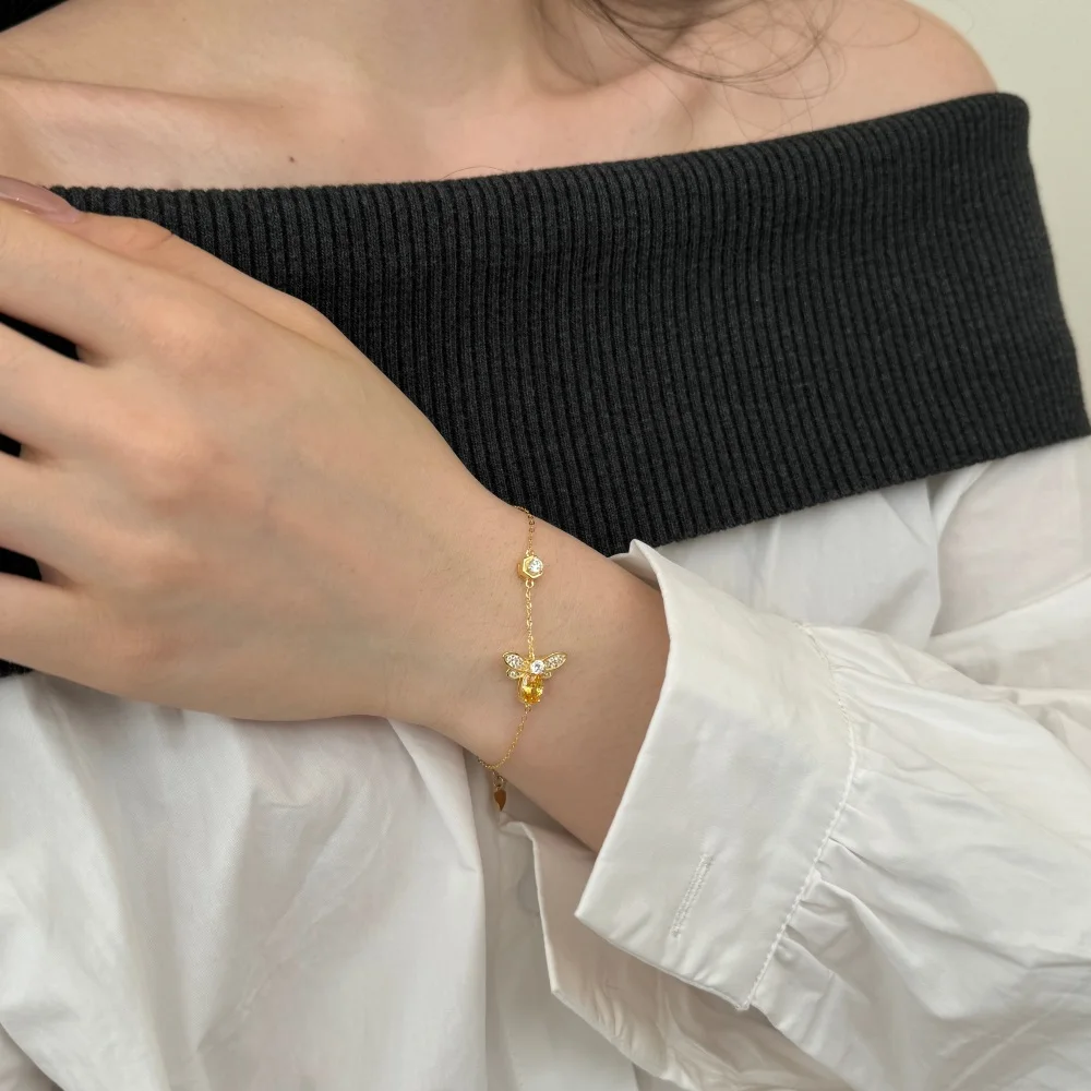 KAKODIY Boutique Top Jewelry Sterling Silver 18K Gold Plated Chain 5A Topaz Cubic Zirconia Insect Bee Pendant Bracelet detail 4