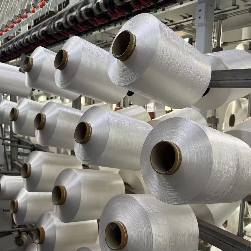 Factory Supply Solid Virgin White Core Spun Yarn 55D/24F Polyester Spandex PBT DTY Filament and 75D/24F Nylon Fiber for Knitting
