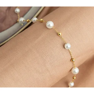 Fine Anklets Gold Silver Pearl Crystal Chain Link Dainty Adjustable Layered Fashion Jewelry for Women Beach Casual Wear