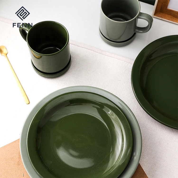 85 inch light green and deep green ceramic hot plate porcelain plates for home and restaurant-61