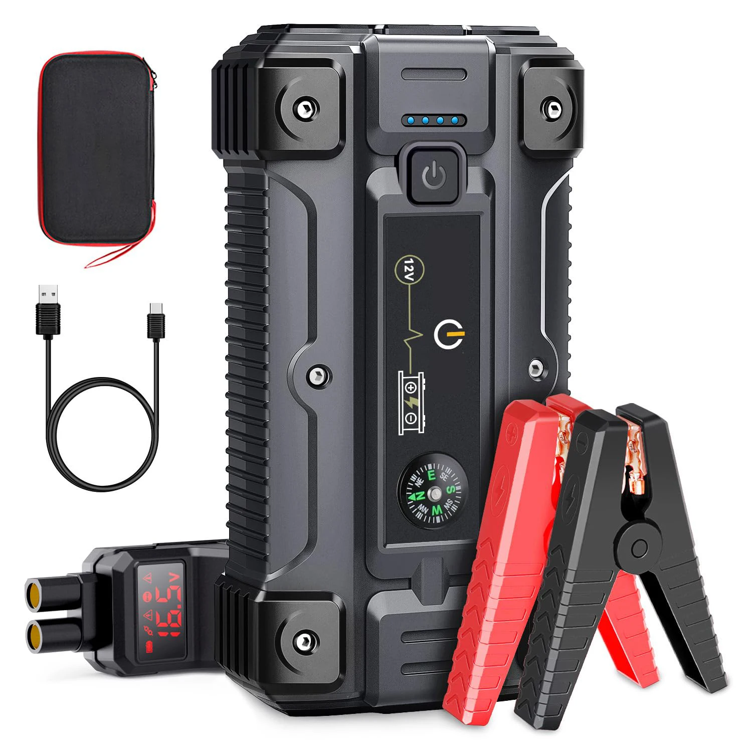 FNNEMGE Car Jump Starter 6000A Peak 26800mAh 12V Super Safe Starter Motor ( up to all types of gas, 10.0 L diesel engine), with USB Quick Charge 3.0, LED lighting, EC-5 output adapter