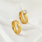 Weddings jewelry Classic style simple and elegant printing stailess steel 18K gold diamond engagement wedding ring set