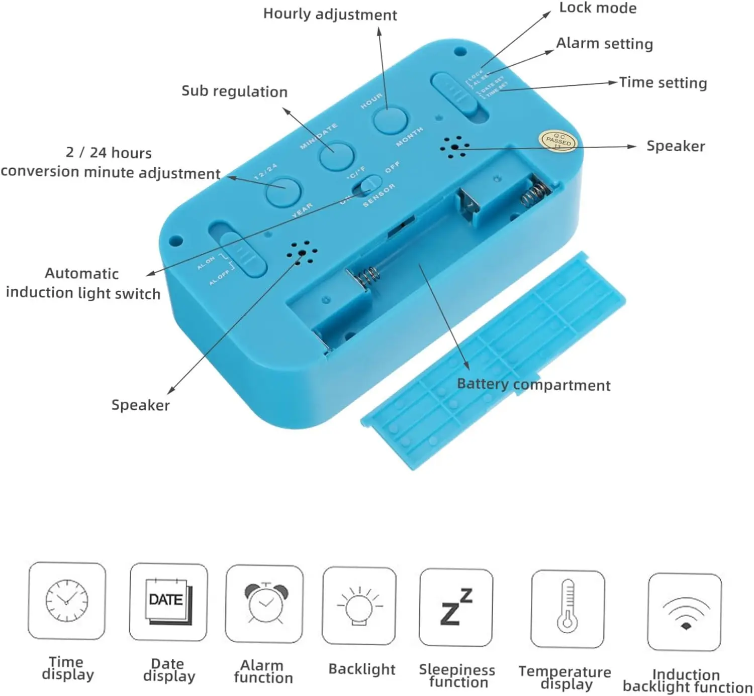 The Most Popular Office Table Student Kids Time Data LCD Electronic Nightlight Digital Alarm Clock