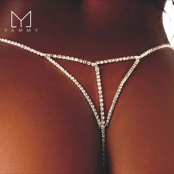 Fashionable Beach Bikini Underwear Chain for Women Sexy White Siver Rhinestone Body Chain