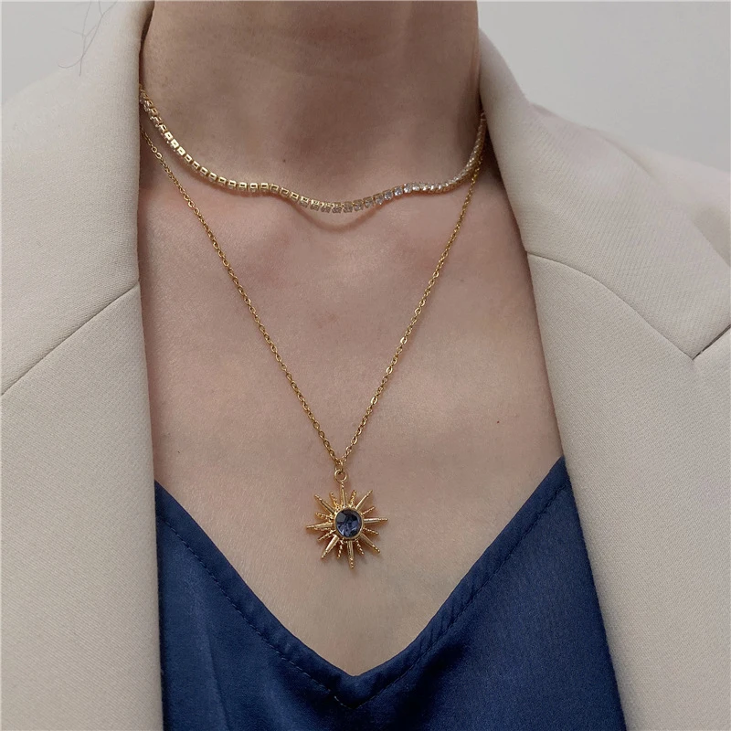 2 Designs Blue Crystal Sun Pendant 
