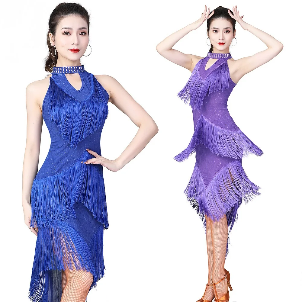 FYMNSI - Vestito lungo da ballo, da donna, a maniche lunghe, in lattice, per il tempo libero, tango Lilla XXL