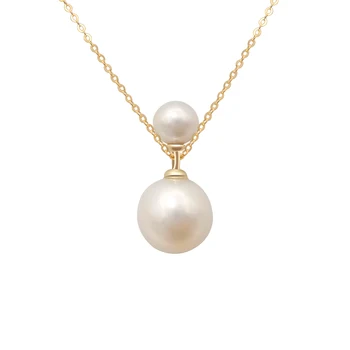 Fine Jewelry 14K Ture Gold Natural Round Shape Freshwater Pearl Pendant Women's Necklace