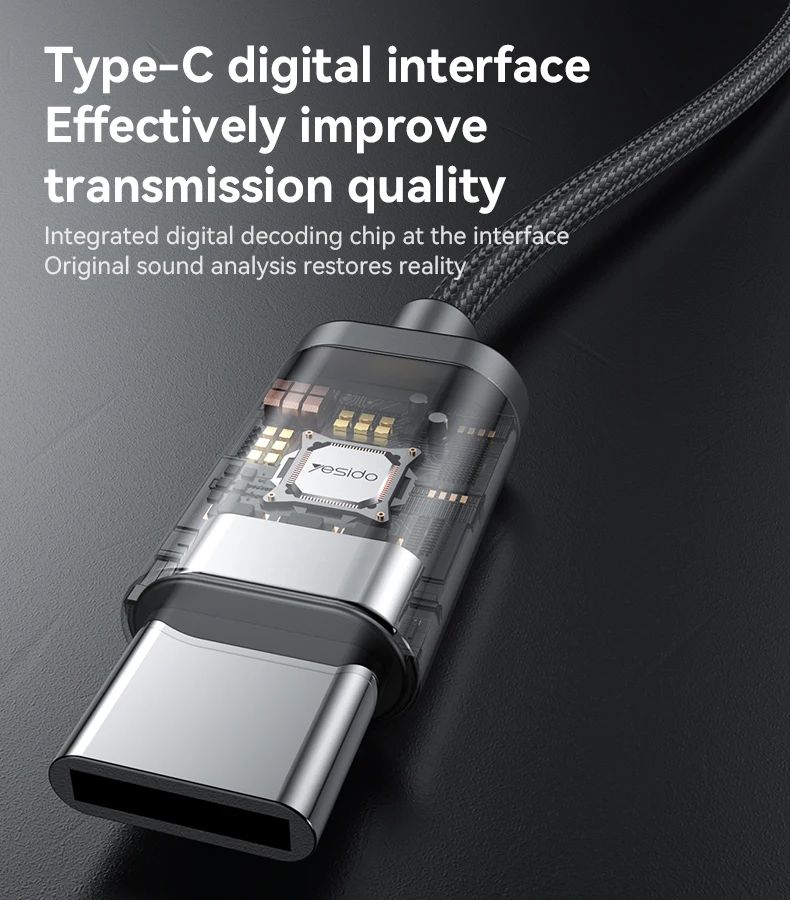 YH49 Yesido Aluminum Alloy In-ear Earphone With Remote Control Type-C Interface Wired Headphones