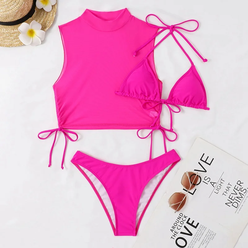 3 Piece Set Bikini Micro Swimsuit Women Sexy Brazilian Biquini Swimwear High Leg Cut Monokini 4532