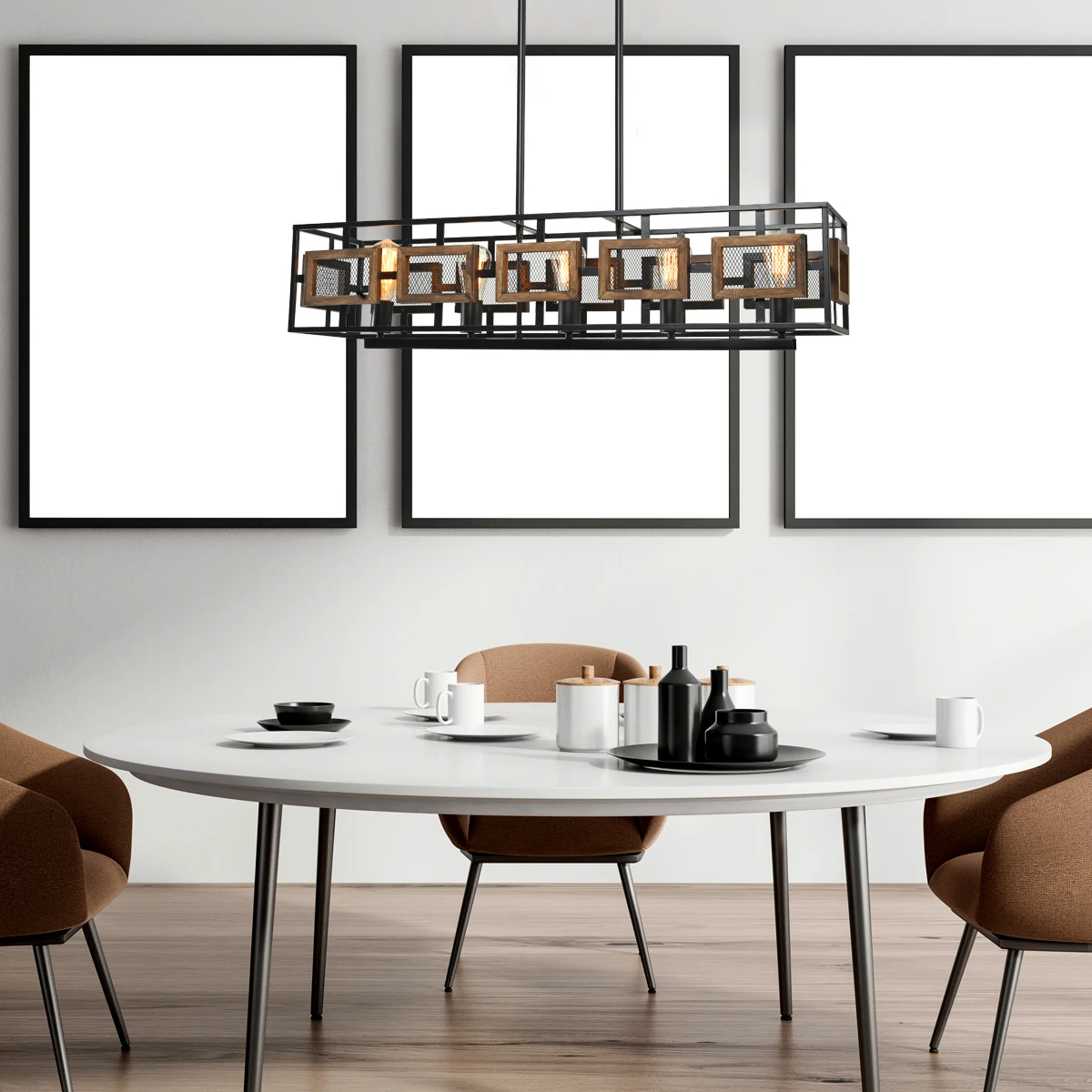 Modern Farmhouse Style Black Finish Kitchen Island Light For Dining