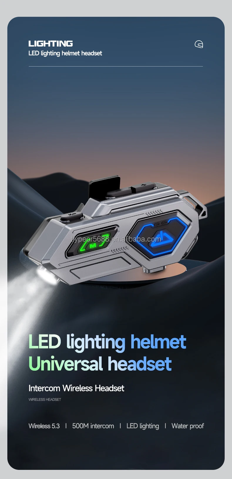 product tiypeor wireless earbuds waterproof noise cancelling handsfree rider motor headset led motorcycle intercom helmet headphone-2