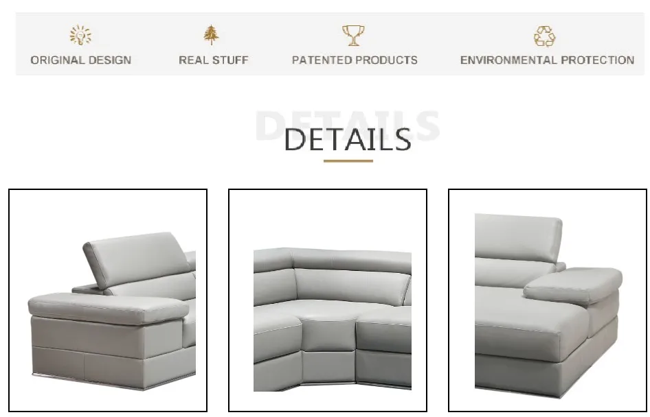 Modern Design Adjust Headrest C Shaped Sofa Set