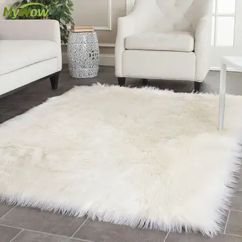 2020 new arrival High quality synthetic faux fur sheepskin bedside mats fluffy faux fur rug for home