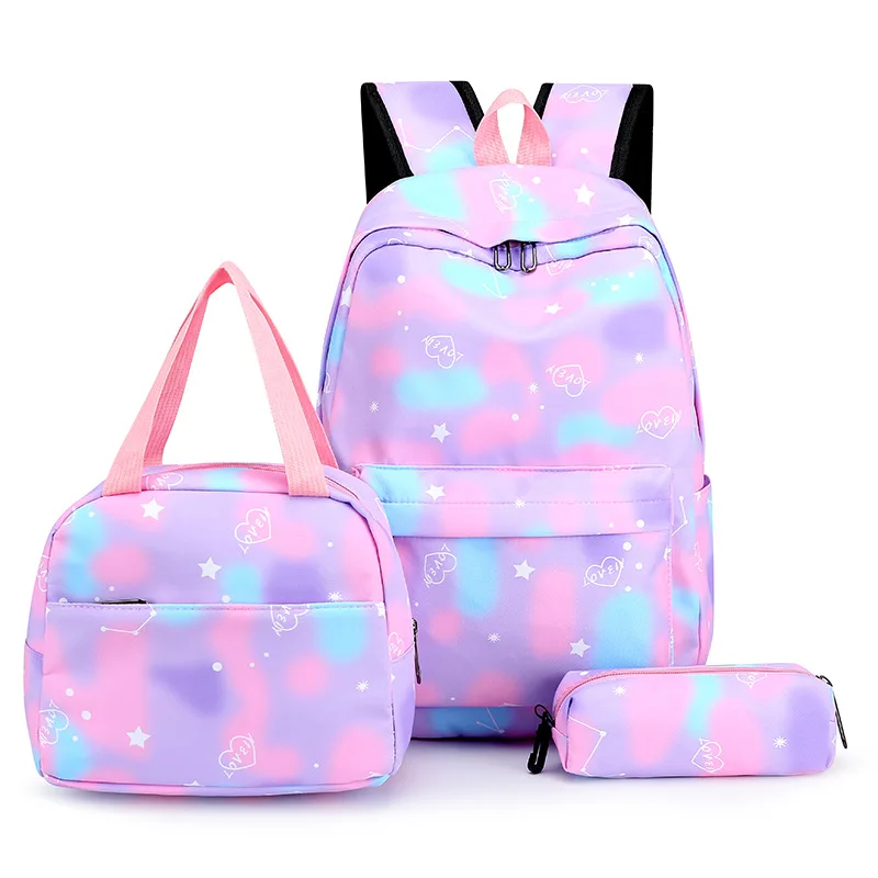 Girl Geometric Printed Primary Junior High University School Bag Bookbag  3pcs Backpack Sets(2# Pink-3pcs,35 L)