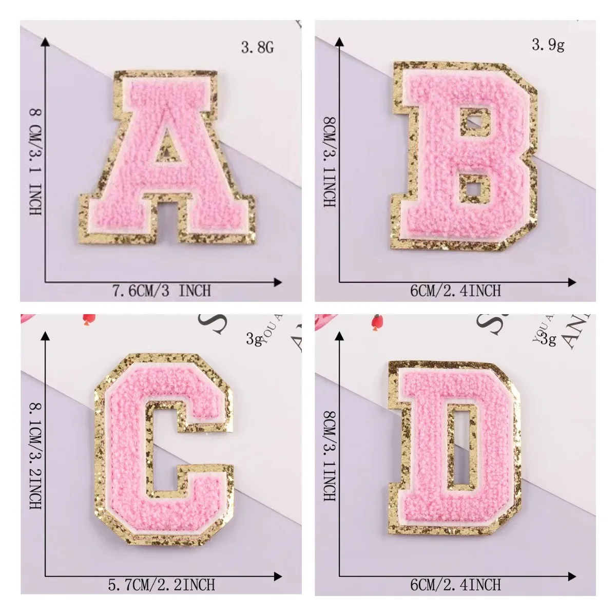 Stock Gold Border Glitter 8cm Iron On Letters Patch Adhesive Alphabet