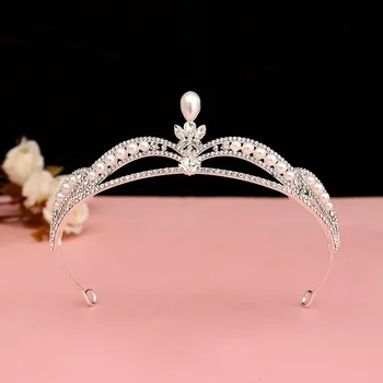 Princess Queen Crystal Crown for Women's Headband Peal Rhinestone Tiaras Bridal Headpieces Hair Jewelry Accessories