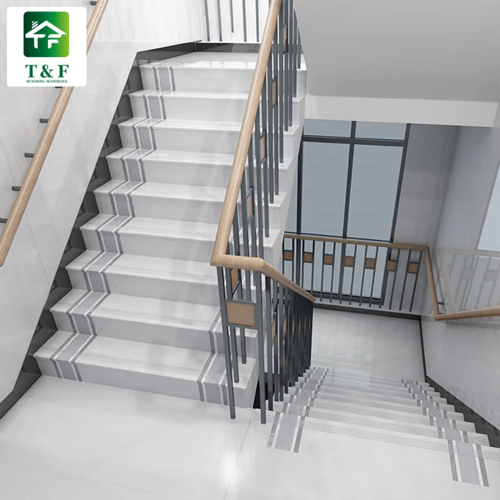 Modern Style Pattern Design Non-slip Marble Stairs Step Tiles 300*1200 One Set Porcelain Full Body Tiles for Stairs