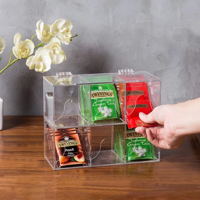 VONVIK Transparent Tea Bag Storage Box 6 Compartments Acrylic Tea Bag Organizer
